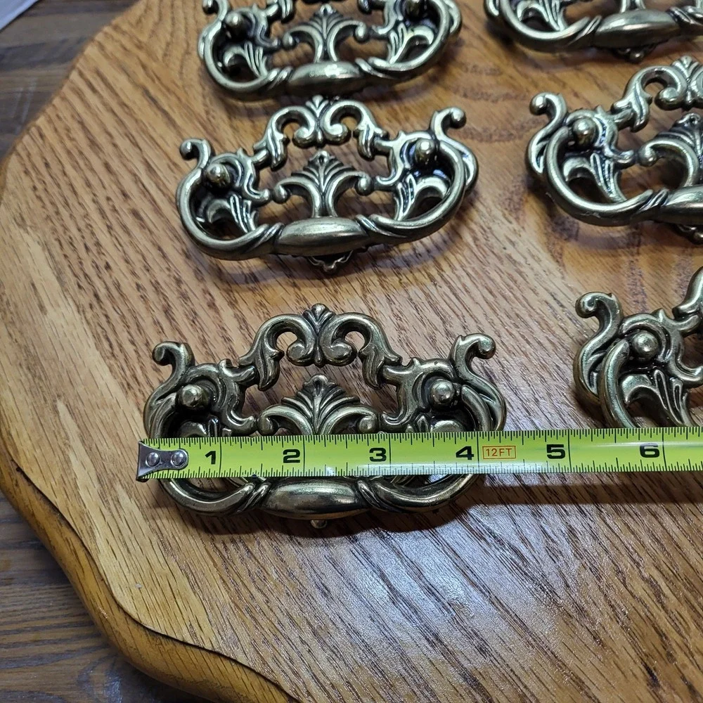 VTG Chunky Large Brass Tone Drop Bail Cabinet Drawer Pulls Handles Lot Set of 6